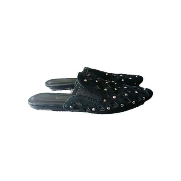 Splendid Womens 8 Linna Studded Black Suede Pointed Toe Slip On Flat Mules Glam - Picture 6 of 7